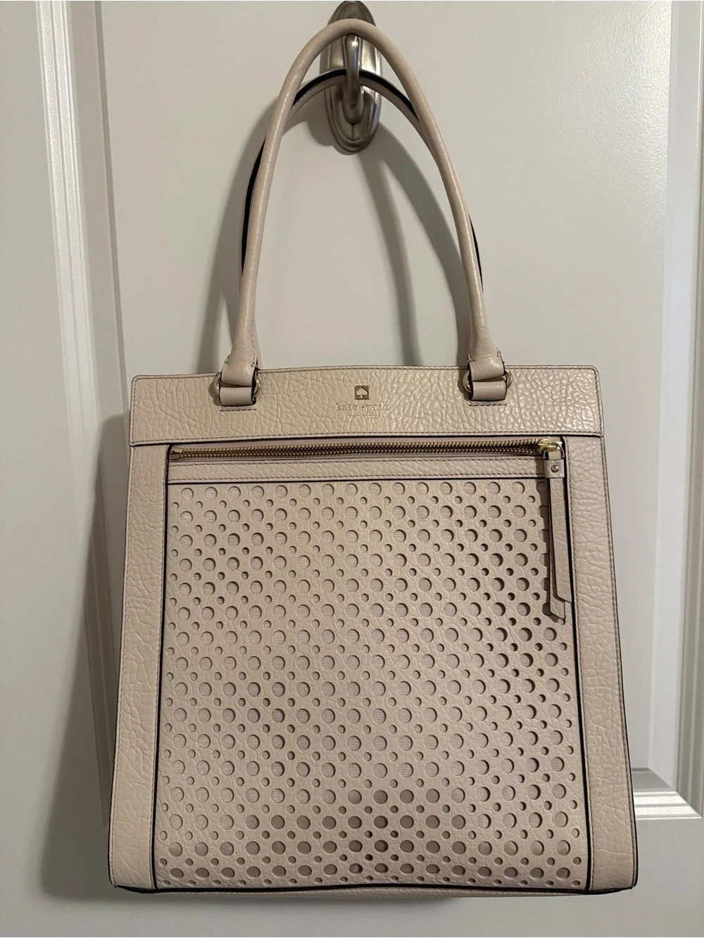 Kate Spade Perforated Leather Shoulder Bag in Light Beige
